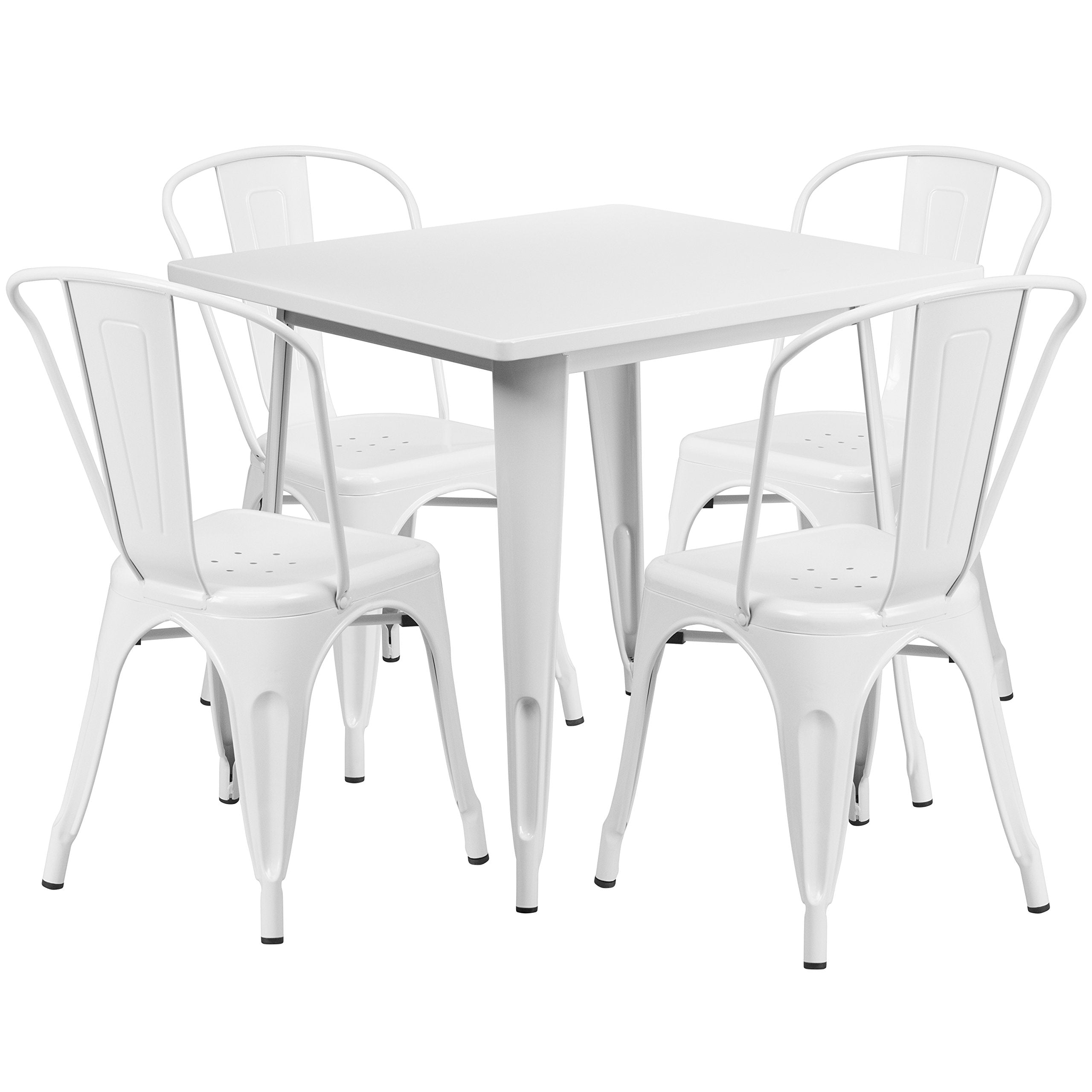 Flash Furniture Commercial Grade 31.5 Square Crystal Teal-Blue Metal Indoor-Outdoor Table Set with 4 Stack Chairs