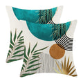Boho Pillow Covers 18X18 Set Of 2 Abstract Teal Green Gold Sunset Throw Pillow Covers Outdoor Decoration Mid Century Bohemian St