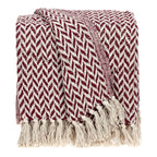 HomeRoots Cotton Burgundy Handloom Herringbone Weave with Tassels