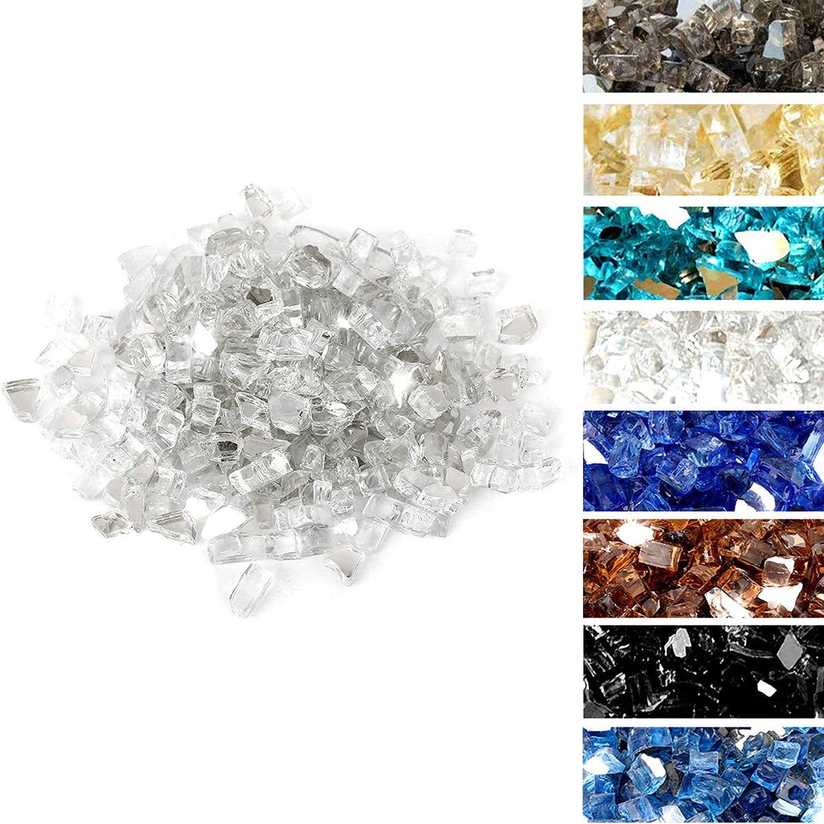 Skyflame 10-Pound Fire Glass For Fireplace Fire Pit And Landscaping, Platinum Reflective, 1/4-Inch