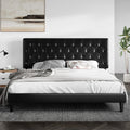 Sha Cerlin King Size Platform Bed Frame With Button Tufted Headboard, Faux Leather Upholstered Mattress Foundation, Wooden Slat Support, No Box Spring Needed, Black