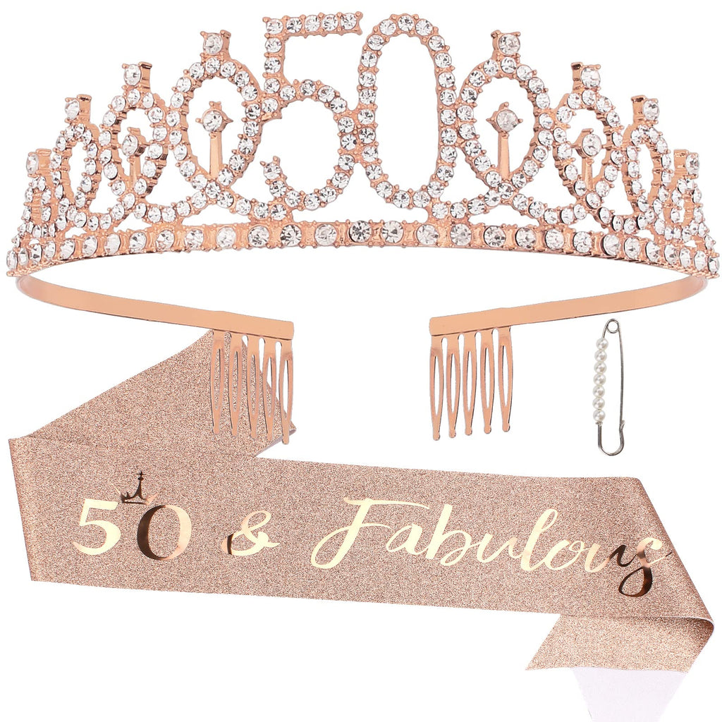 Semato 50th Birthday Decorations 50th Birthday Tiara Sash Kit- 50th Birthday Gifts for Women 50th Birthday Party Decorations (ro