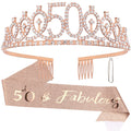 Semato 50th Birthday Decorations 50th Birthday Tiara Sash Kit- 50th Birthday Gifts for Women 50th Birthday Party Decorations (ro