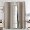 Joydeco Natural Linen Curtains 84 inch Length 2 Panels Set Burg 100% Blackout Long Drapes for Bedroom Living Room Blackout Darke