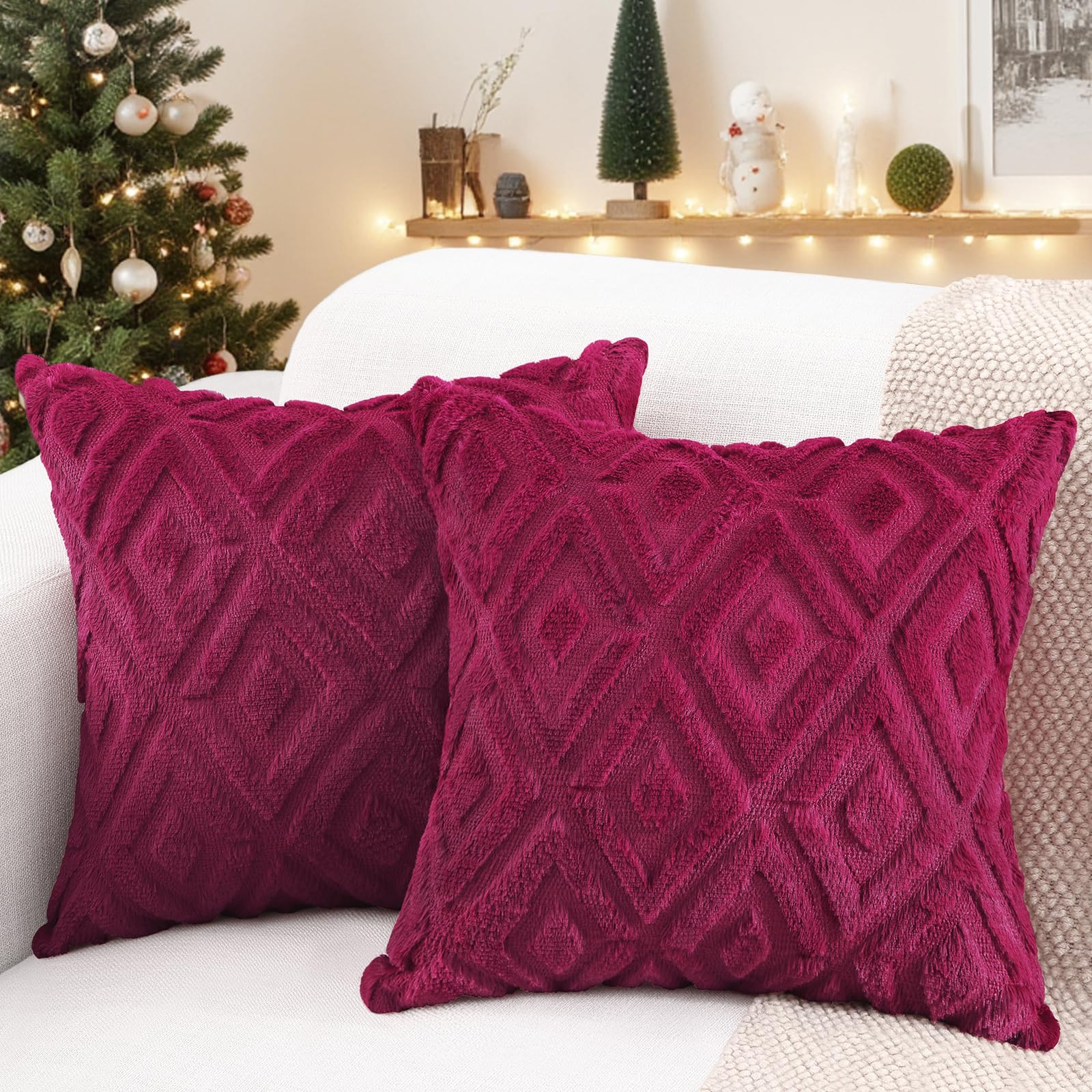 Pallene Soft Faux Fur Throw Pillow Covers 24X24 Set Of 2 - Plush Wool Decorative Couch Pillow Covers For Sofa Bed Living Room -