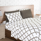 Elegant Comfort 6-Piece Moroccan Trellis Print Sheet Set, Super Cozy, Fade And Wrinkle Resistant, 1500 Premium Hotel Quality Microfiber, Deep Pocket Fitted Sheet With Smart Pockets, Queen, White