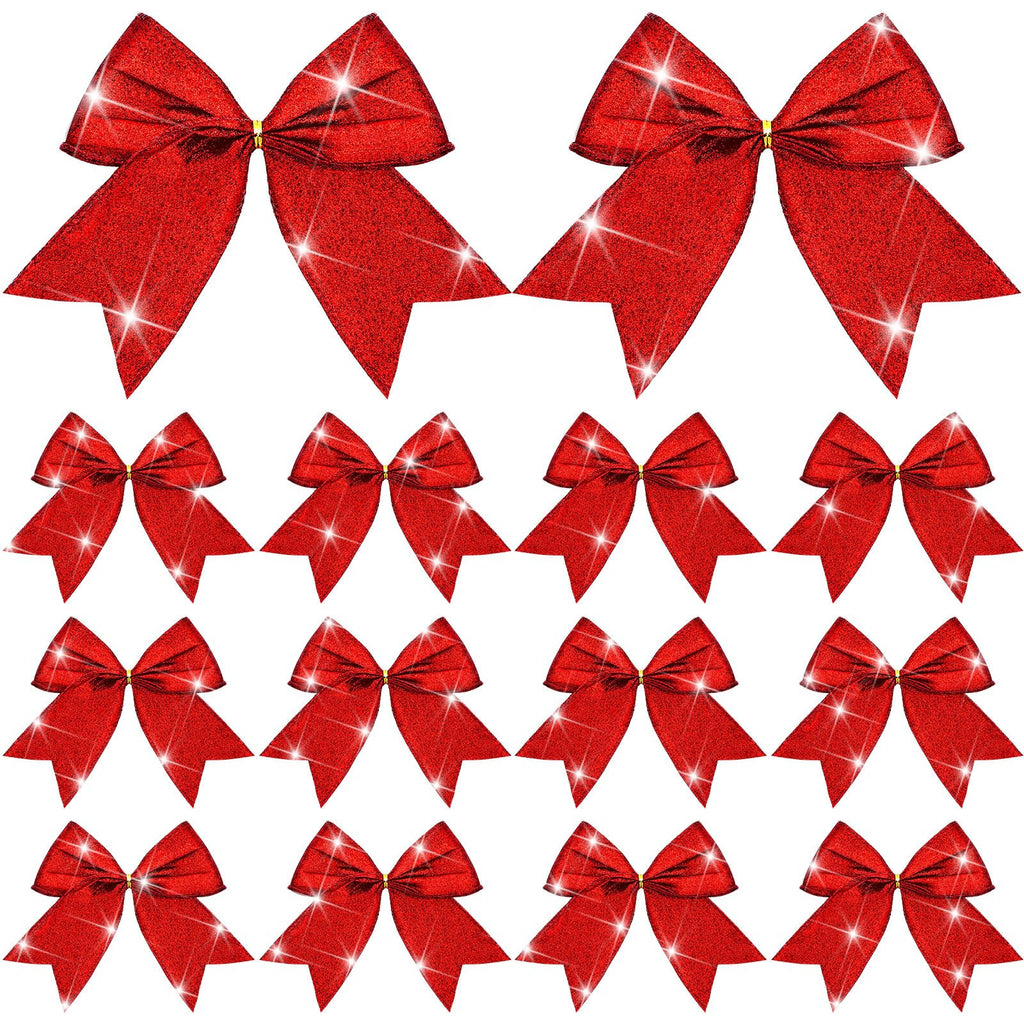 Cindeer 24 Pcs 6 Inch Christmas Bow Decorations Glitter Christmas Wreaths Tree Bow Sequin Ties Xmas Bows for DIY Craft Gift Wrap
