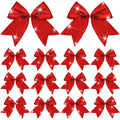 Cindeer 24 Pcs 6 Inch Christmas Bow Decorations Glitter Christmas Wreaths Tree Bow Sequin Ties Xmas Bows for DIY Craft Gift Wrap