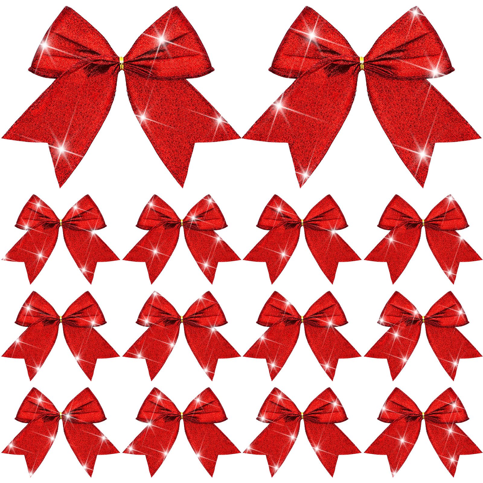 Cindeer 24 Pcs 6 Inch Christmas Bow Decorations Glitter Christmas Wreaths Tree Bow Sequin Ties Xmas Bows for DIY Craft Gift Wrap