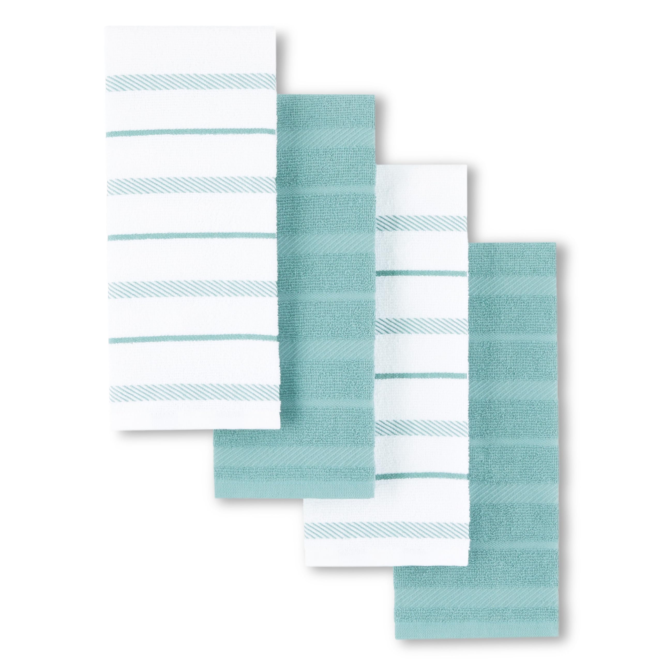 KitchenAid Albany Kitchen Towel 4-Pack Set, Mineral Water Aqua/White, 16x26