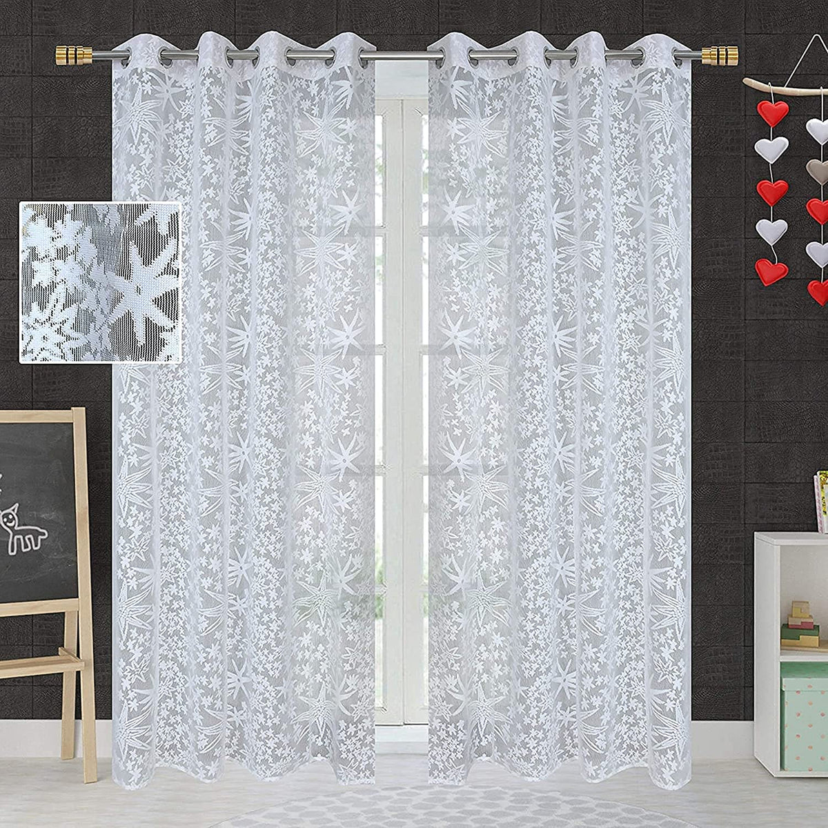 LE HAVRE Polyester Transparent Net Curtains for Living Room Decoration, (Pack of 2) 4ft x 5ft, White