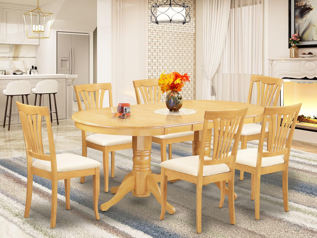 East West Furniture VAAV7-OAK-C 7 Piece Dining Table Set Consist of an Oval Dinner Table with Butterfly Leaf and 6 Linen Fabric Dining Room Chairs, 40x76 Inch, Oak