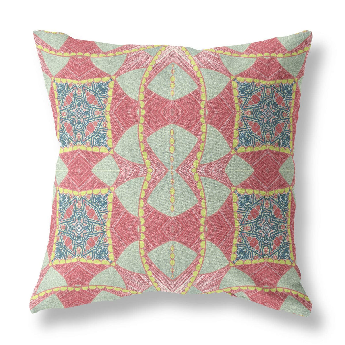 HomeRoots Red Yellow Dark Aqua 26'x26' Peach Gray Green Zip Broadcloth Geometric Throw Pillow