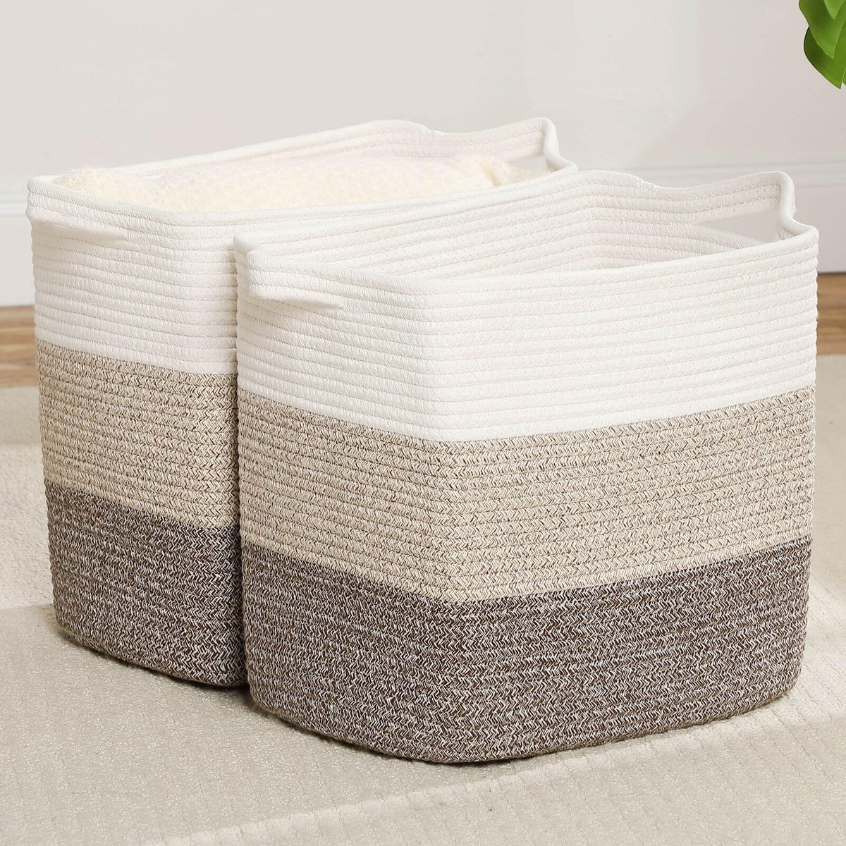 laughbird Storage Baskets for Clothes Fabric Cotton Rope Storage Basket with Handles, Decorative Woven Basket for Living Room,Cl