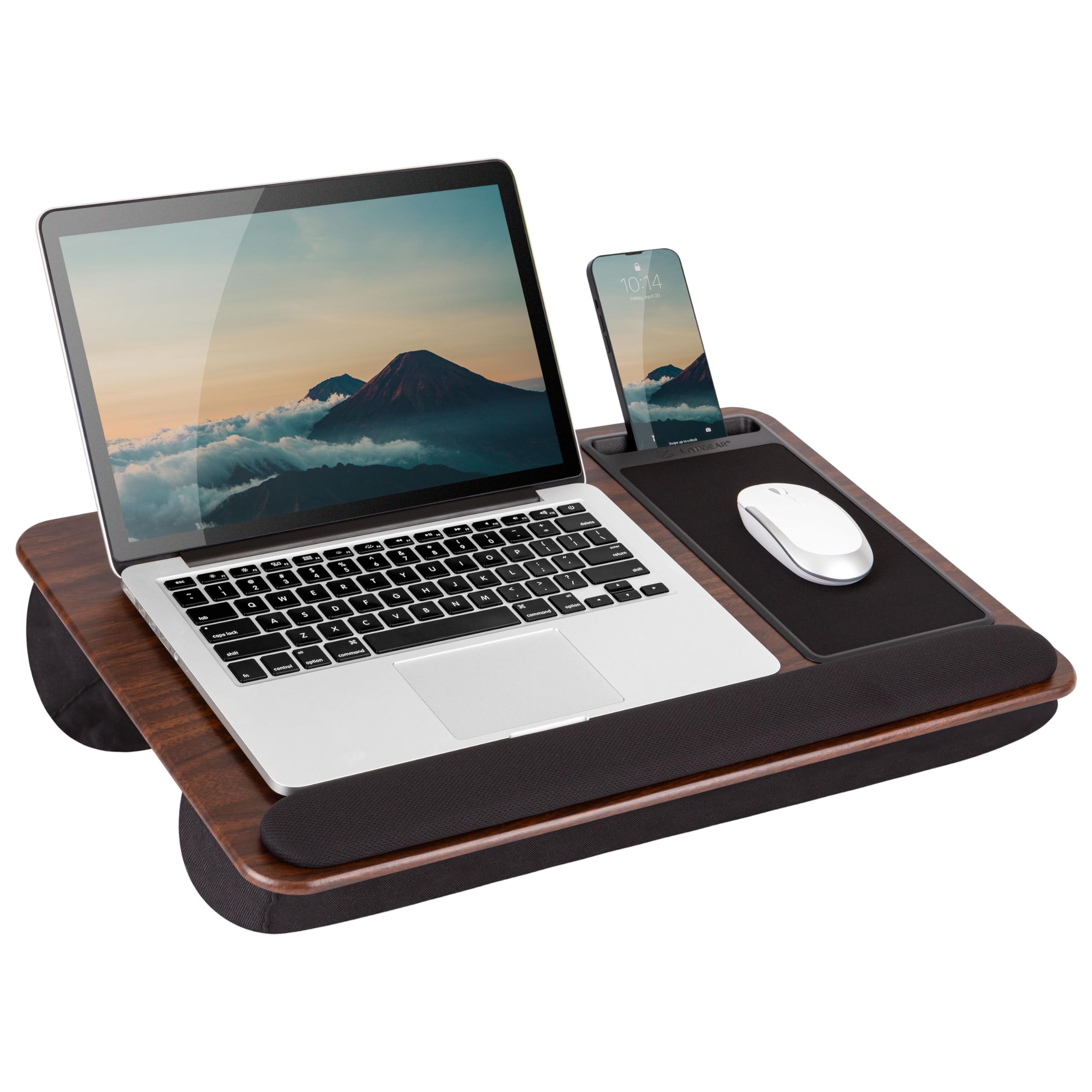 Lapgear Home Office Pro Lap Desk With Wrist Rest, Mouse Pad, And Phone Holder - Espresso Woodgrain - Fits Up To 15.6 Inch Laptop