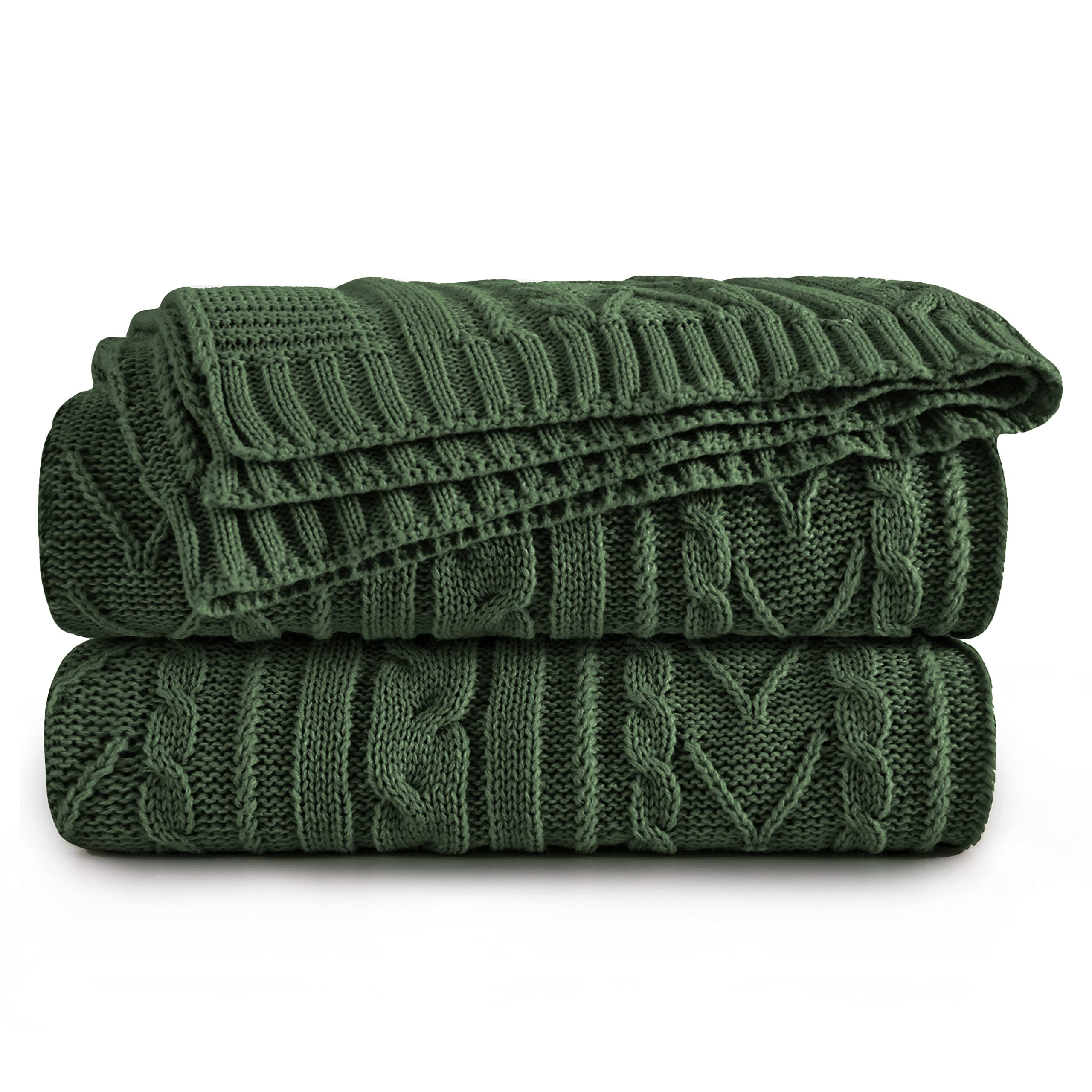 Aormenzy Green Cable Knit Throw Blankets For Couch Bed Sofa, Acrylic Knitted Blanket, Soft Cozy Throw Blanket, 50' X 60'