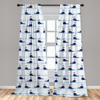 Ambesonne Whale Window Curtains, Horizontal Ocean Waves With Blue Fishes Animals Of Sea, Lightweight Decor 2-Panel Set With Rod