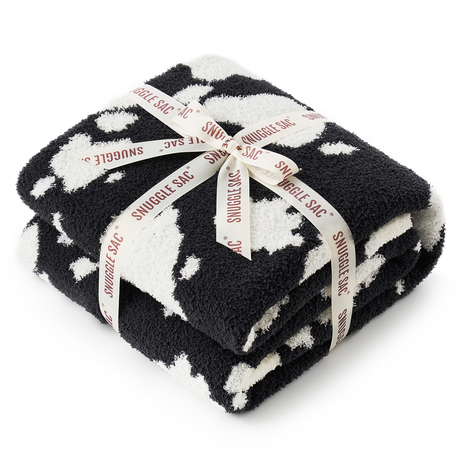 Snuggle Sac Cow Pattern Throw Blanket For Couch - Ultra Soft Microfiber Blanket, Plush Warm Reversible Blanket, Cow Jacquard Kni