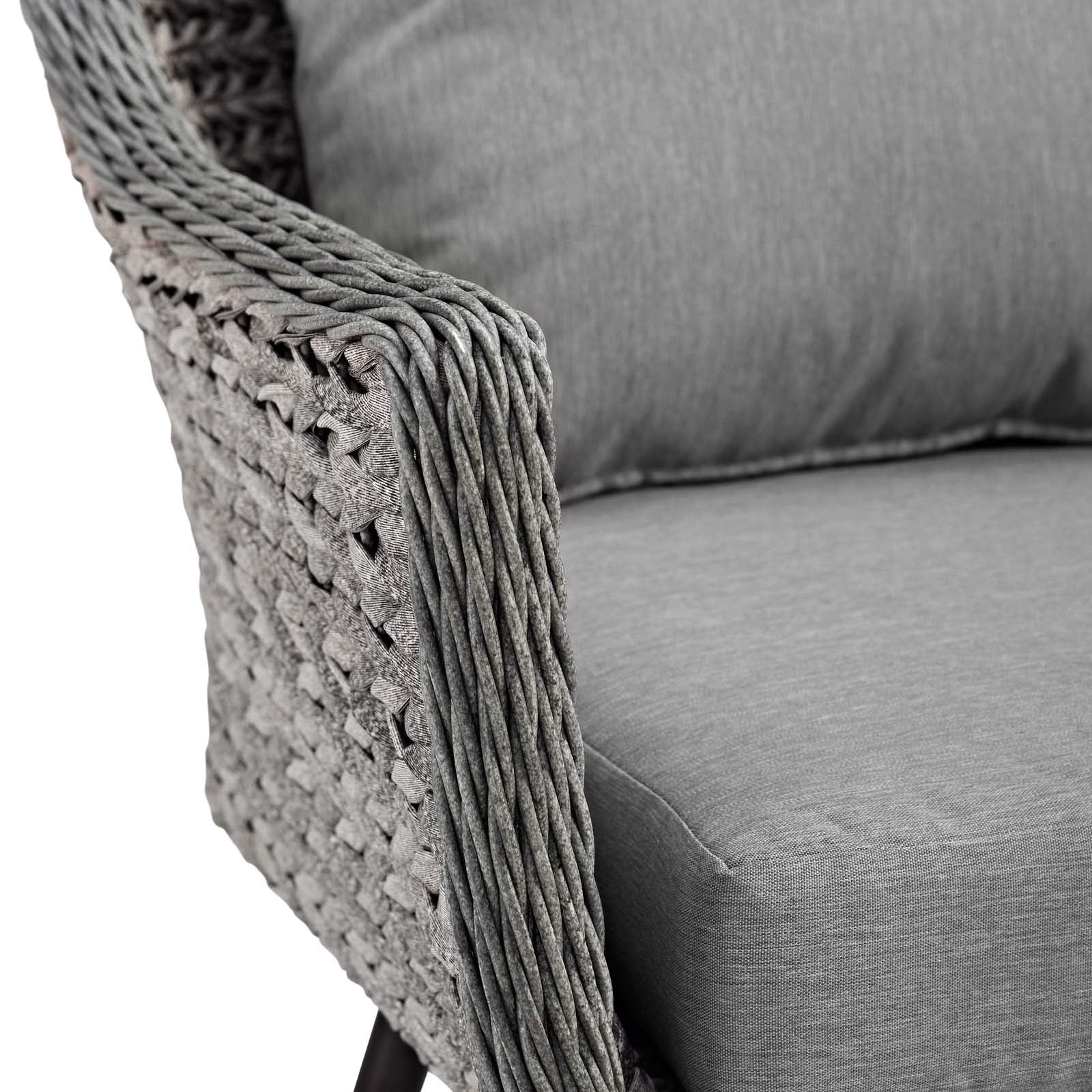 Modway Endeavor Wicker Rattan Aluminum Outdoor Patio Accent Lounge Arm Chair with Cushions in Gray Gray
