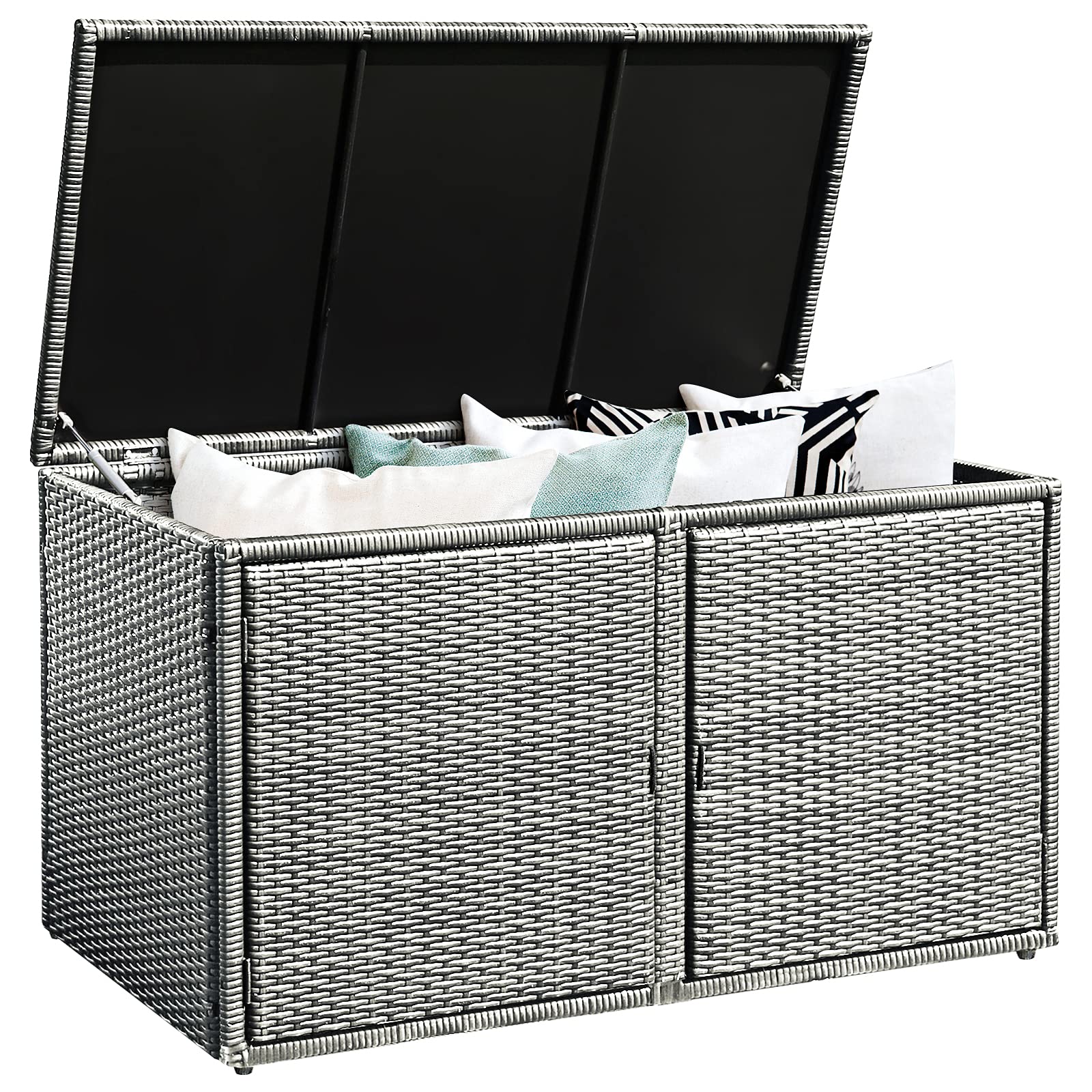 Dortala Storage Box Patio Wicker Storage Bin Deck Box Cabinet W/Steel Frame, Deck Storage Container W/88 Gallon Capacity And She