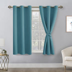 Hiasan Short Blackout Curtains For Bedroom - Thermal Insulated & Light Blocking Window Curtains For Living Room, 2 Drape Panels Sewn With Tiebacks, Turquoise, 38 X 45 Inch