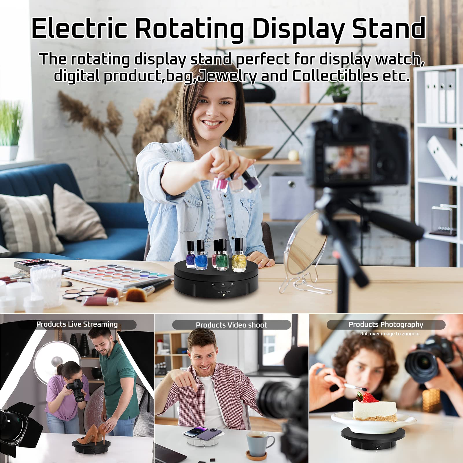 Jayegt 3In 1 Motorized Rotating Display Stand With 5.74/7.08/8.66 Inch Replacement Cover,Max 22Lbs Load, 360 Electronic Turntabl