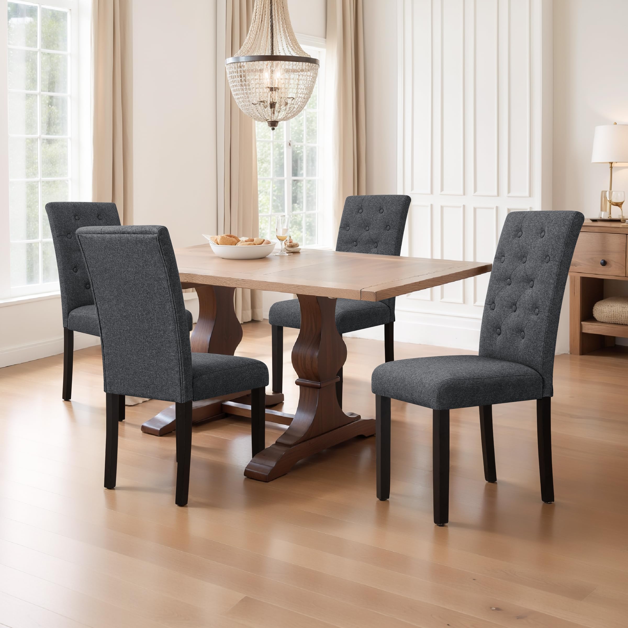 Chun Yi Dining Chairs Set Of 4, Button Tufted Upholstered Fabric Dining Room Chairs With Solid Wood Legs, Modern Parsons Chair S