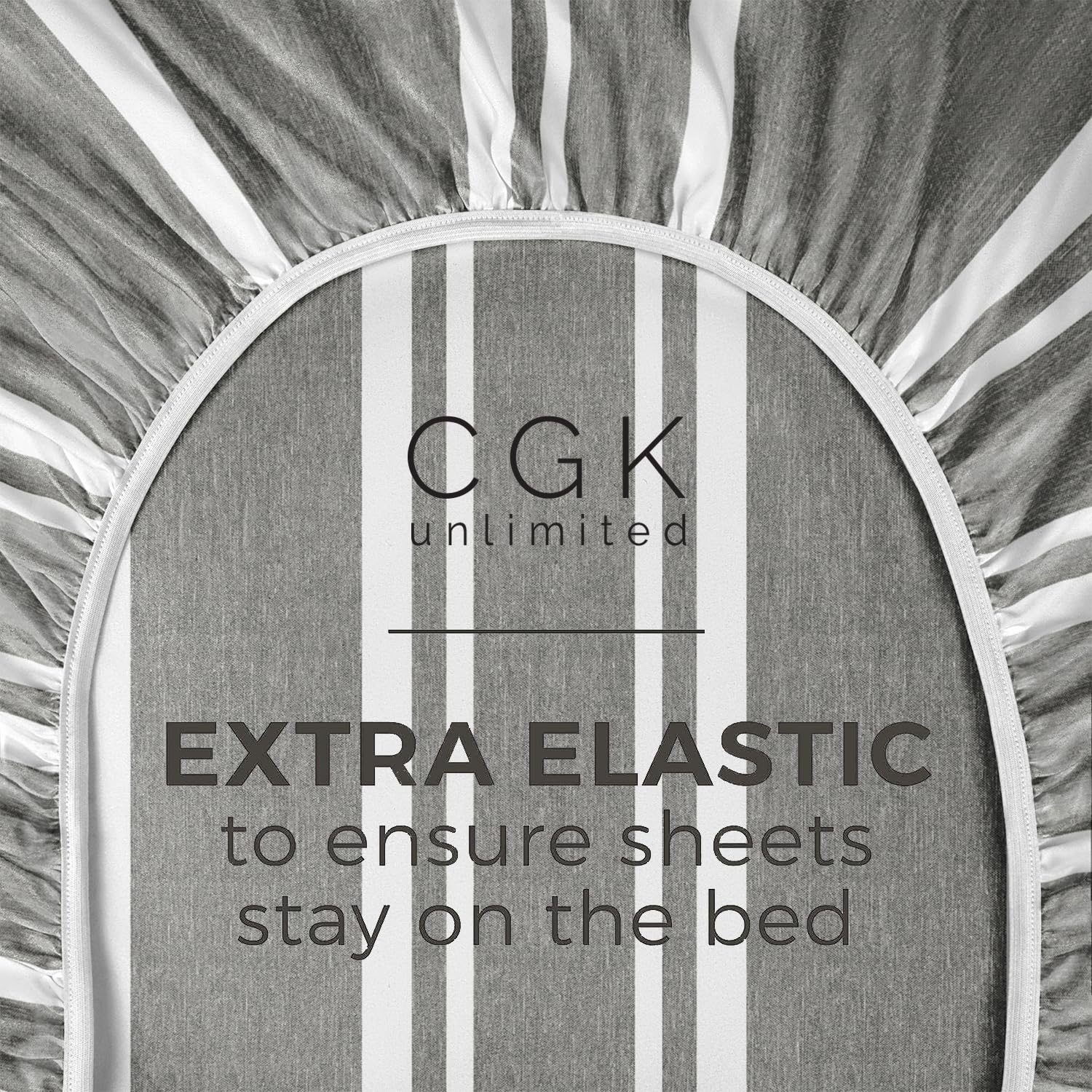 King Size Fitted Bed Sheet - Hotel Luxury Single Fitted Bottom Sheet Only - Fits Mattress Between 8 To 16 Inches - Deep Pockets, Extra Soft And Wrinkle Free - Comfy Breathable & Cooling - Grey Stripes