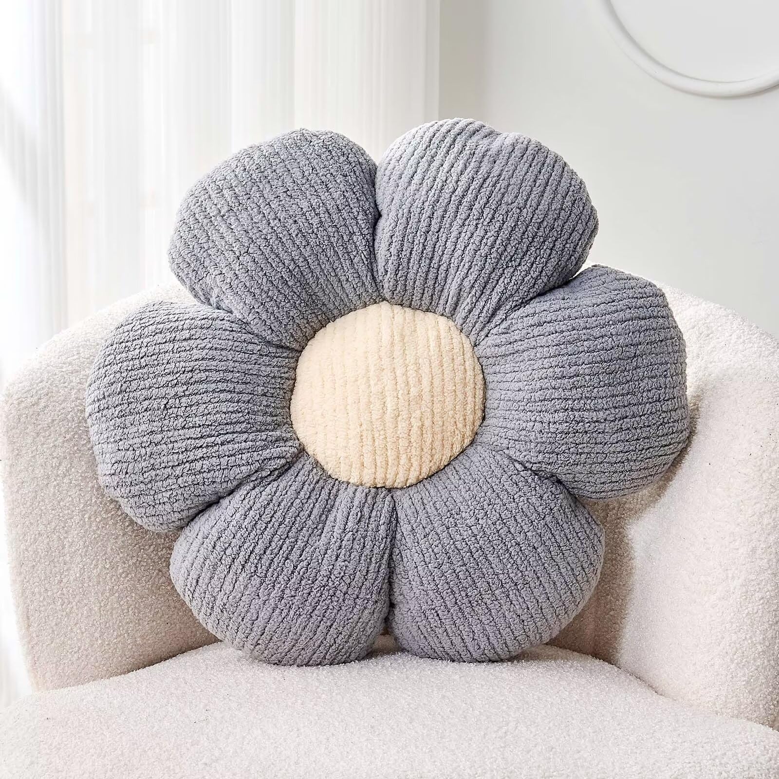 Kcvvcr Flower Throw Pillow, Soft Grey 14.9' Flower Pillow For Home Decor, Cute Flower Shaped Floor Pillow Aesthetic Flower Plus