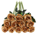 Tifuly Gold Roses Artificial Flowers -12Pcs Realistic Single Long Stem Fake Silk Roses Bouquet for Party Home Wedding Centerpiec