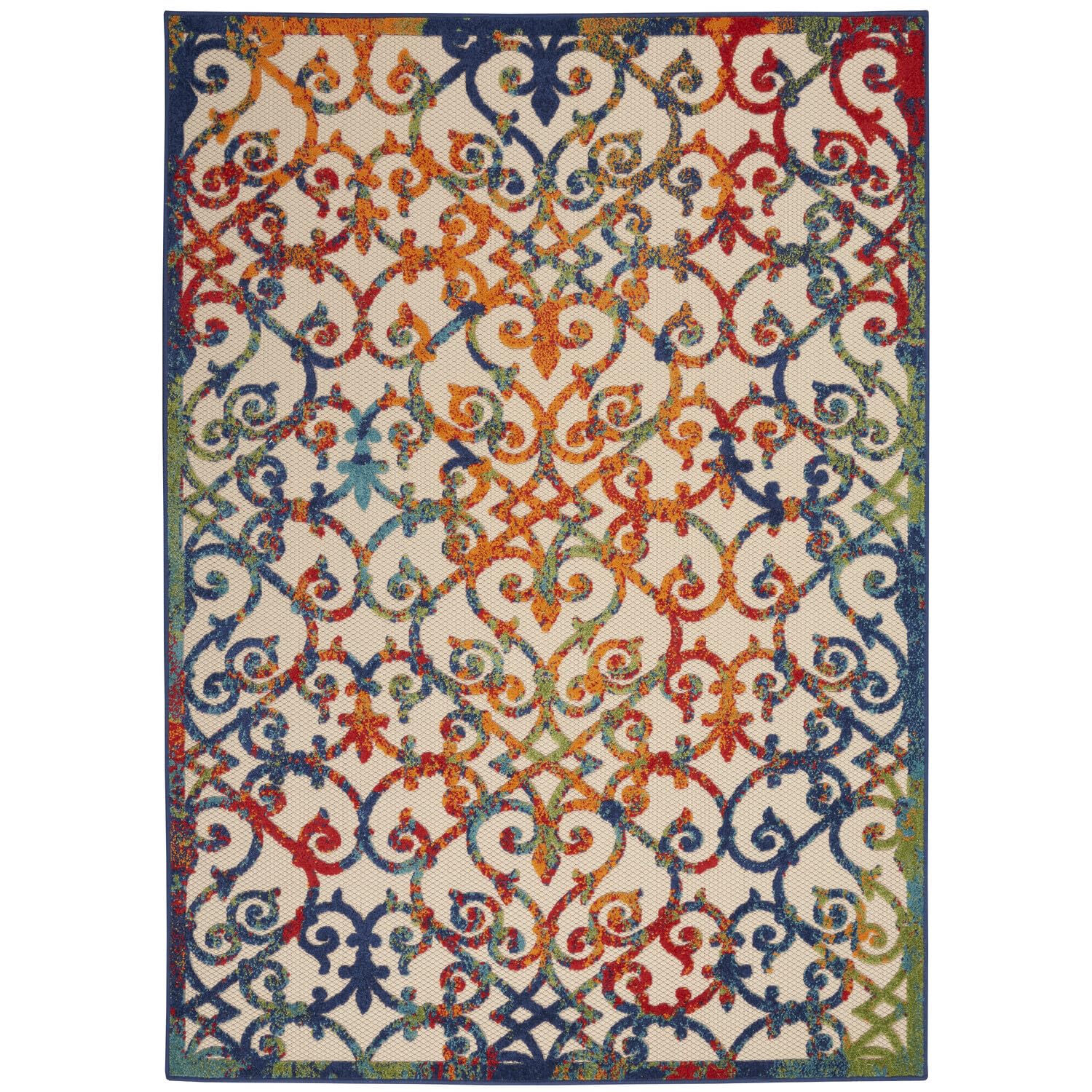 Nourison Aloha Indoor/Outdoor Multicolor 7'10' X 10'6' Area Rug, Transitional, French Country, Easy Cleaning, Non Shedding, Be