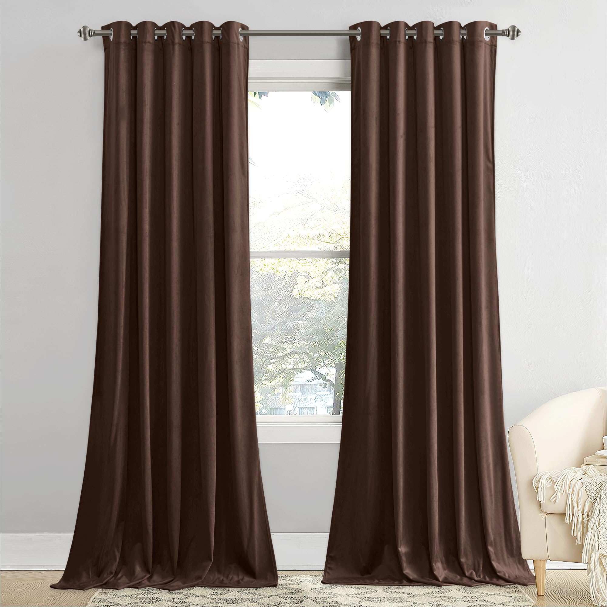 Stangh Wide Brown Velvet Curtains 90 Inches - Super Soft Farmhouse Decor Drapes Room Darkening For Kid Nursery, Solid Door Curta