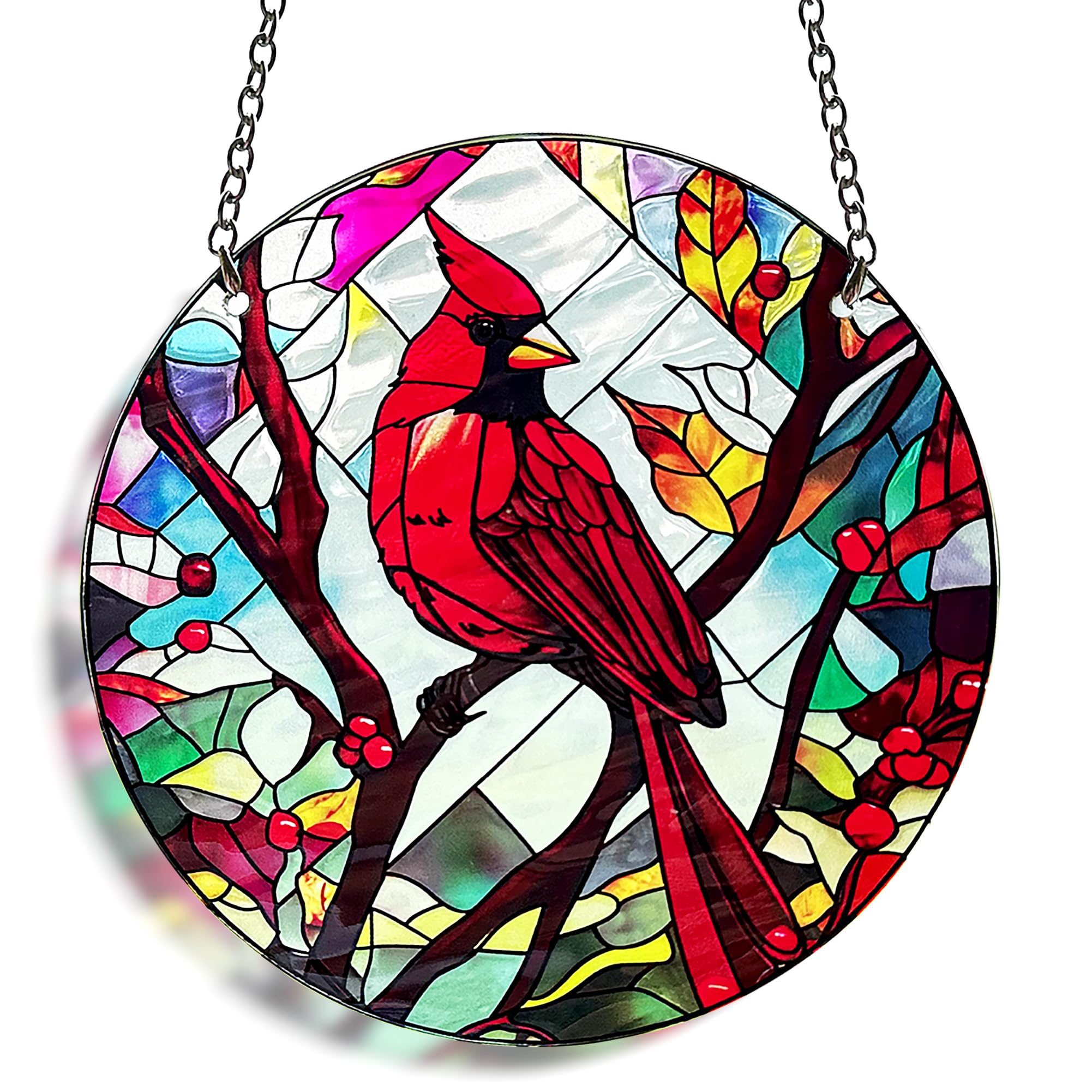 Red Bird Memorial Suncatcher, Memorial Panel Glass Stained Glass Indoor Window Art Wall Decor for Bird Lover.