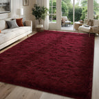 FALARK Soft Area Rugs for Bedroom, 3x5 ft Wine Red Fluffy Rug Carpets for Living Room Girls Kids Room, Shaggy Fuzzy Indoor Moder