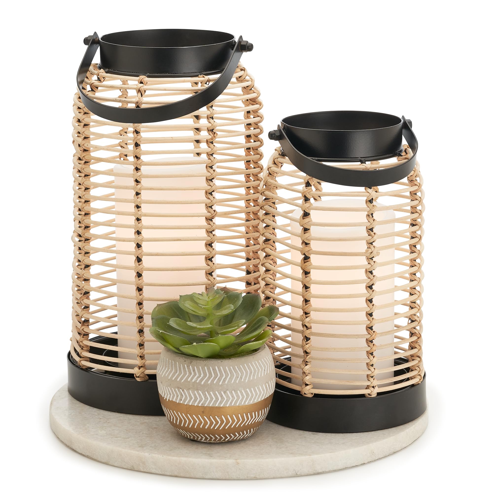 Natural Rattan Boho Lanterns - Handcrafted Decor to Enhance Every Corner of Your Home - Modern Farmhouse Beauty Perfect for Any 