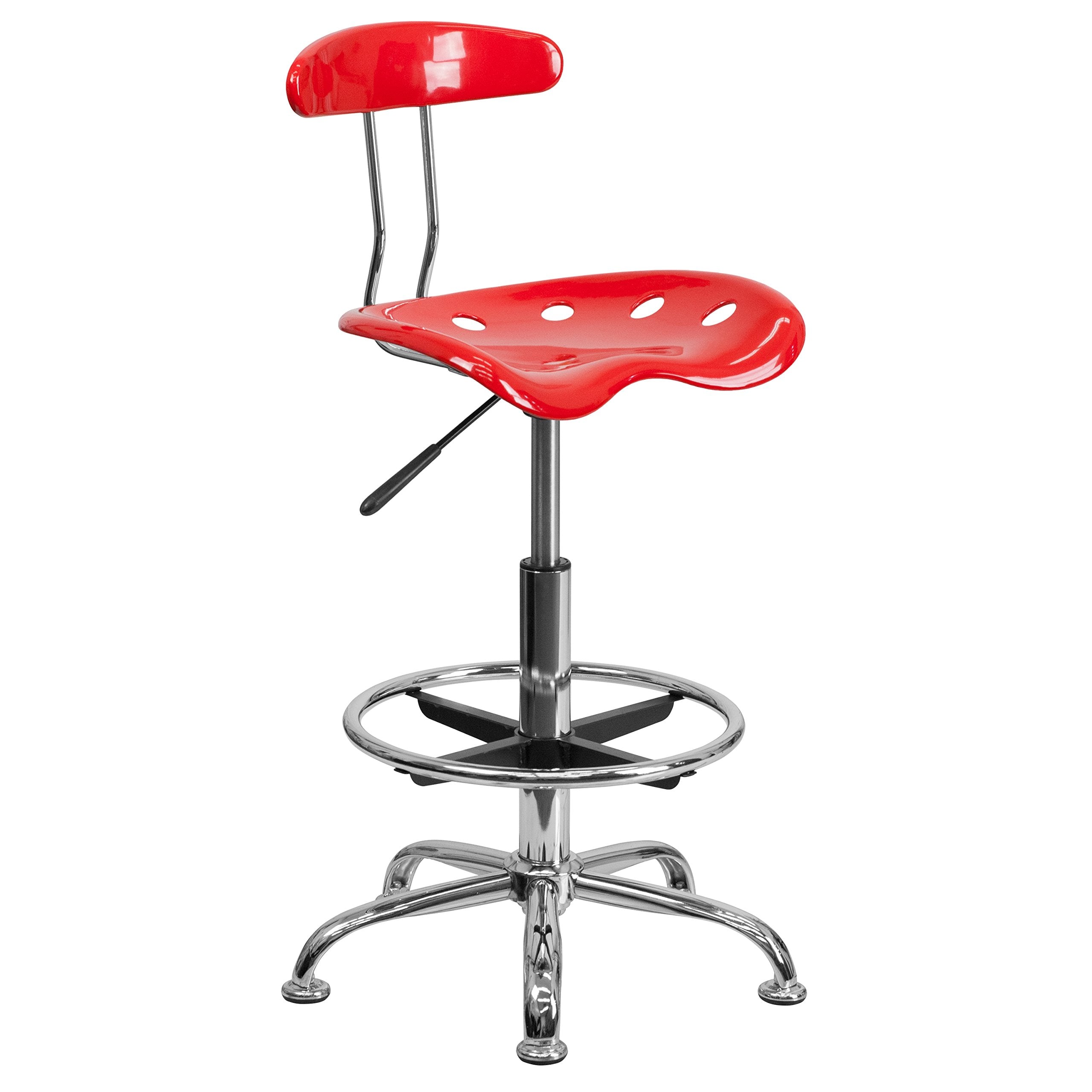 Flash Furniture Bradley Vibrant Red and Chrome Drafting Stool with Tractor Seat