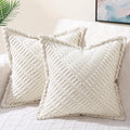 Decoruhome Christmas Decorative Cream White Throw Pillow Covers 18X18 Set Of 2 With Splicing, Boho Lumbar Soft Corduroy Broadsid