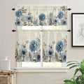 Yokou Kitchen Curtains And Valances Set, Flower Butterfly Dragonfly Vintage Blue Floral Spring Summer Short Rod Pocket 3 Pieces