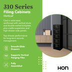 HON 5 Drawer Vertical File Cabinet with Lock, Metal Filing Cabinets With 5 Drawer Letter File For Offices, Hanging Files, and Vertical Letters, 26.5" Deep, Putty