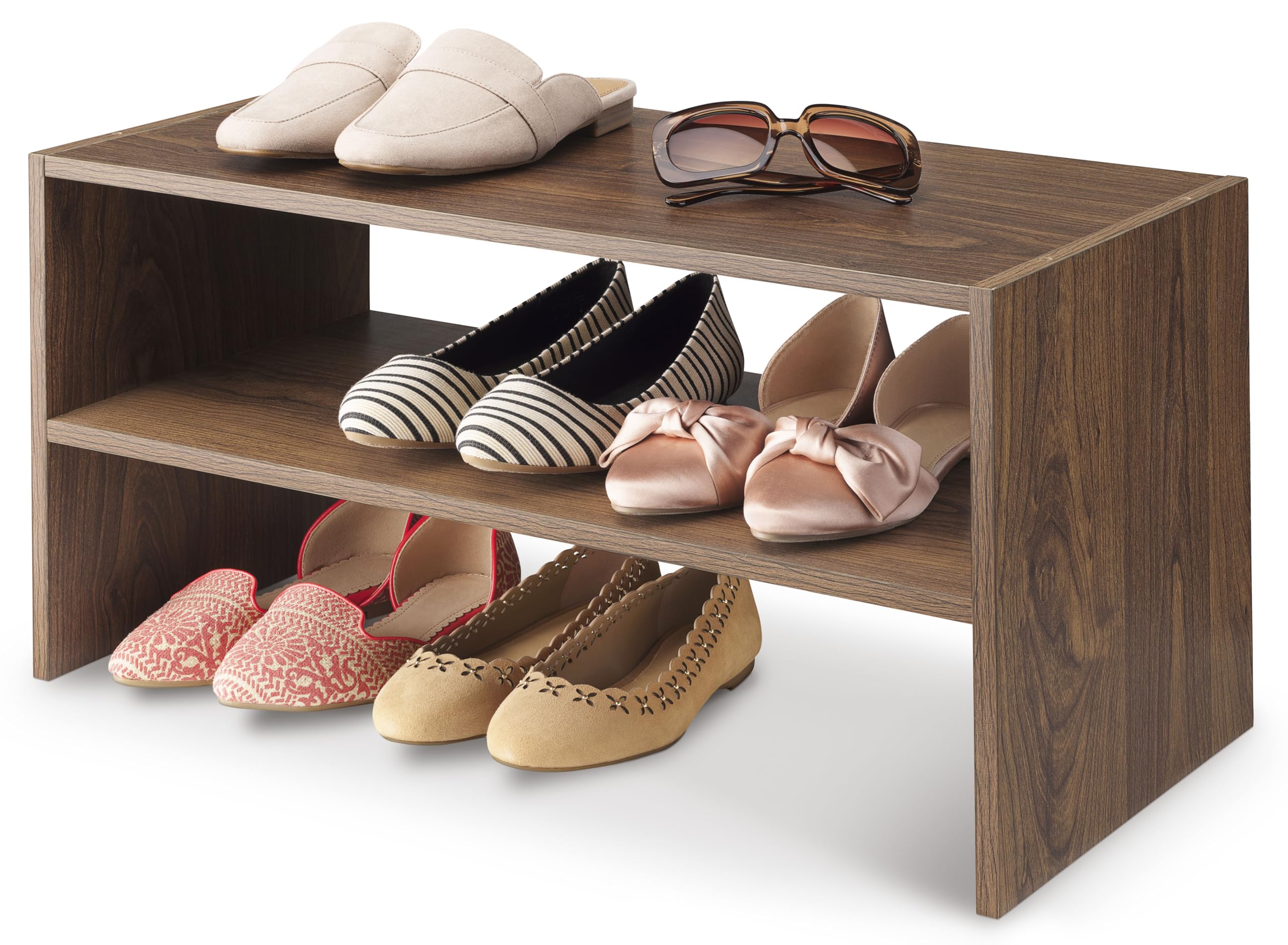 Whitmor Wood Stackable 2-Shelf Shoe Rack, Walnut, 24 inches