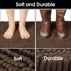 Homeideas Absorbent Chenille Door Mat Indoor, 20“X32”, Dirt Trapper Machine Washable Non Slip Throw Rugs For Entryway, Entrance, Mud Room, Thick Welcome Doormat, Brown