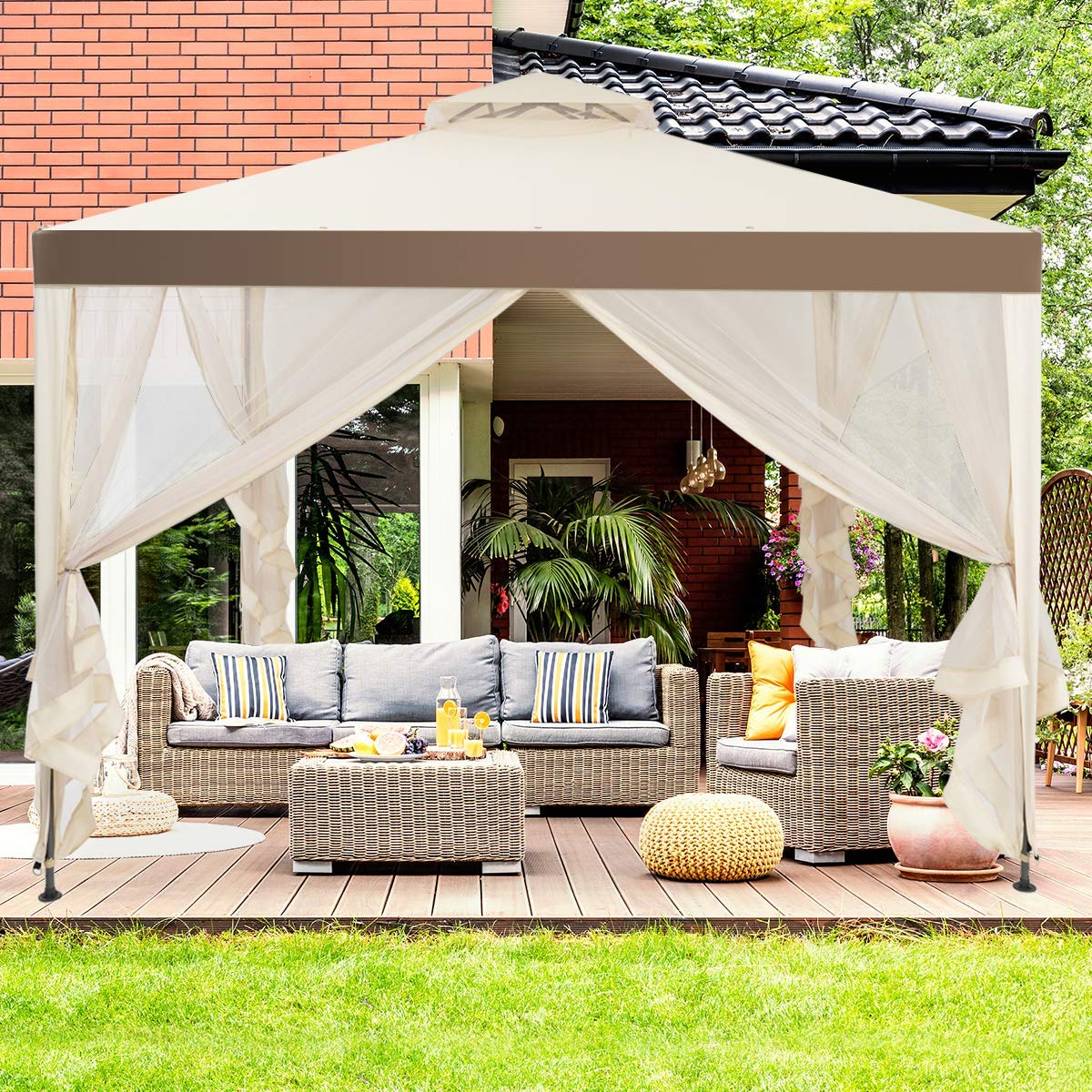 Tangkula 10X 10 Canopy Gazebo Tent Shelter Art Steel Frame Garden Lawn Patio House Party Canopy Home Patio Garden Structures Gaz