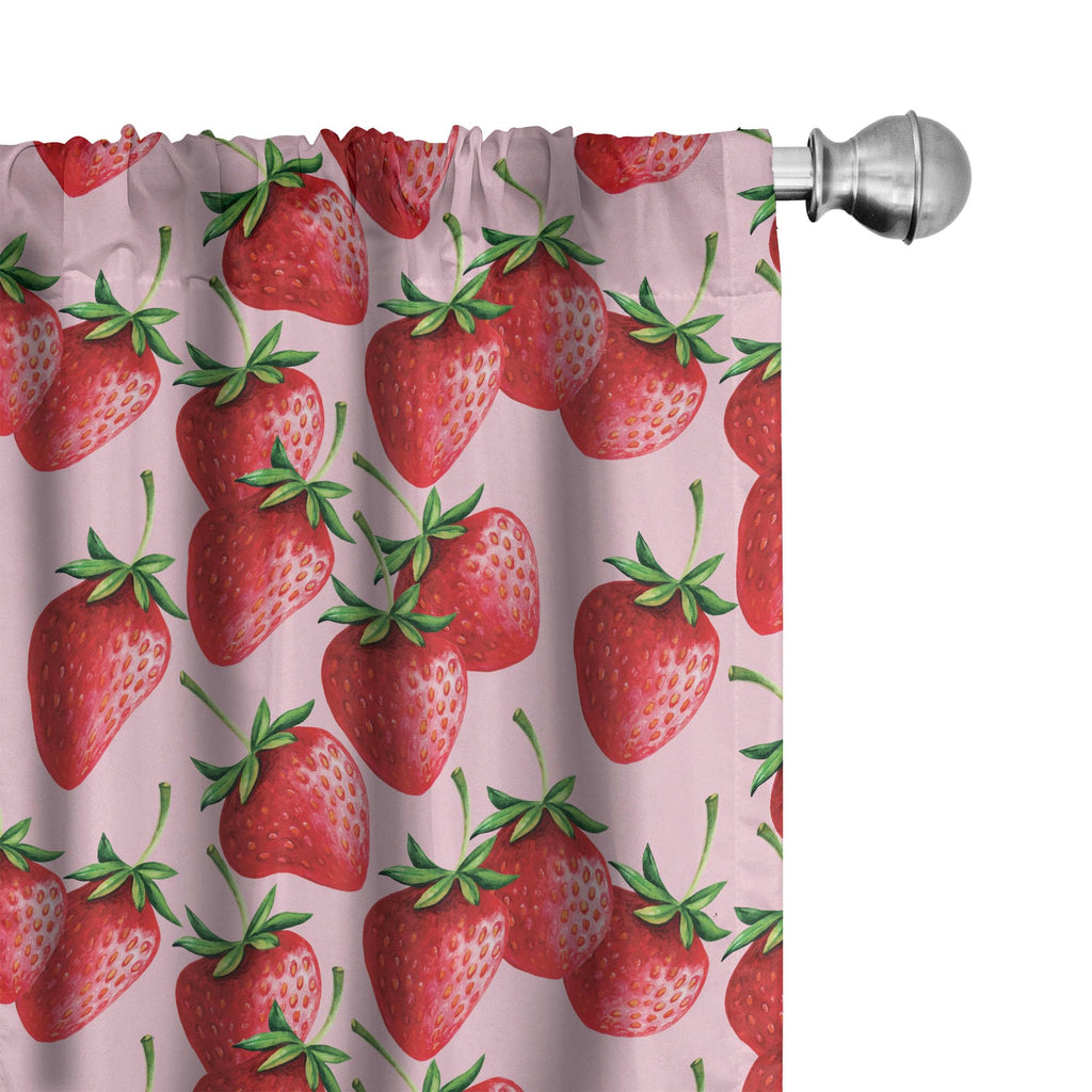 Ambesonne Fruit Window Curtains Pack of 2, Delicious Big Strawberries on Pink Background Tasty Juicy Ripe Summer Fruits, Lightwe