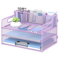 Supeasy 3 Tier Desk Organizer With Handle & 3 Pen Holders, Mesh Paper/File Organizer For Desk, Paper Letter Tray Organizer For O