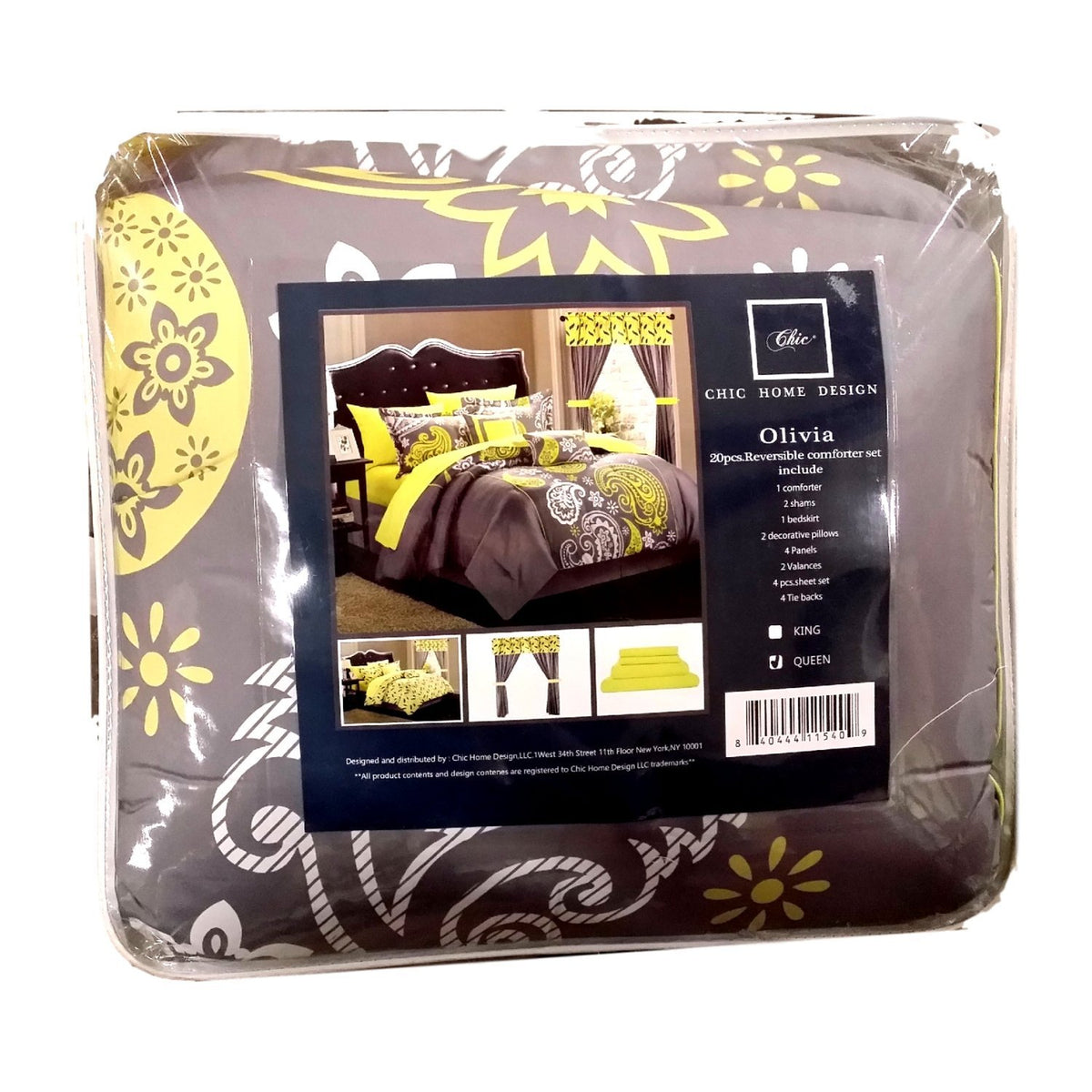 Chic Home Grey Reversible Bed In A Bag Comforter Set, Queen Size (20 Pieces), Olivia - Microfiber Bedding - Comforter, Fitted, F