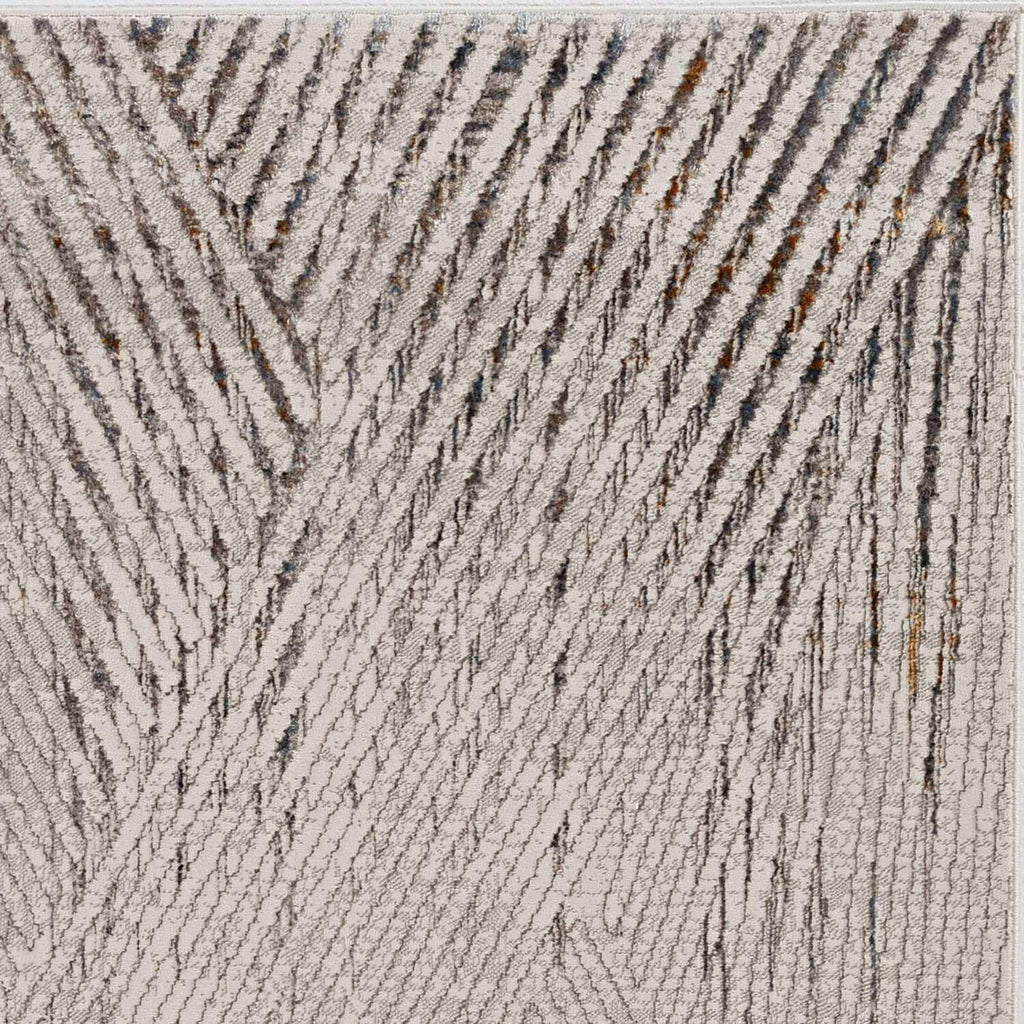 HomeRoots 8'X11' Ivory Grey Machine Woven Geometric Lines Indoor Area Rug