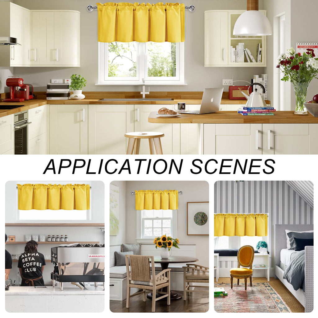 Dwcn Yellow Valance Curtains For Living Room, Kitchen Valance Solid Short Topper - Room Darkening Rod Pocket Bathroom/Basement C