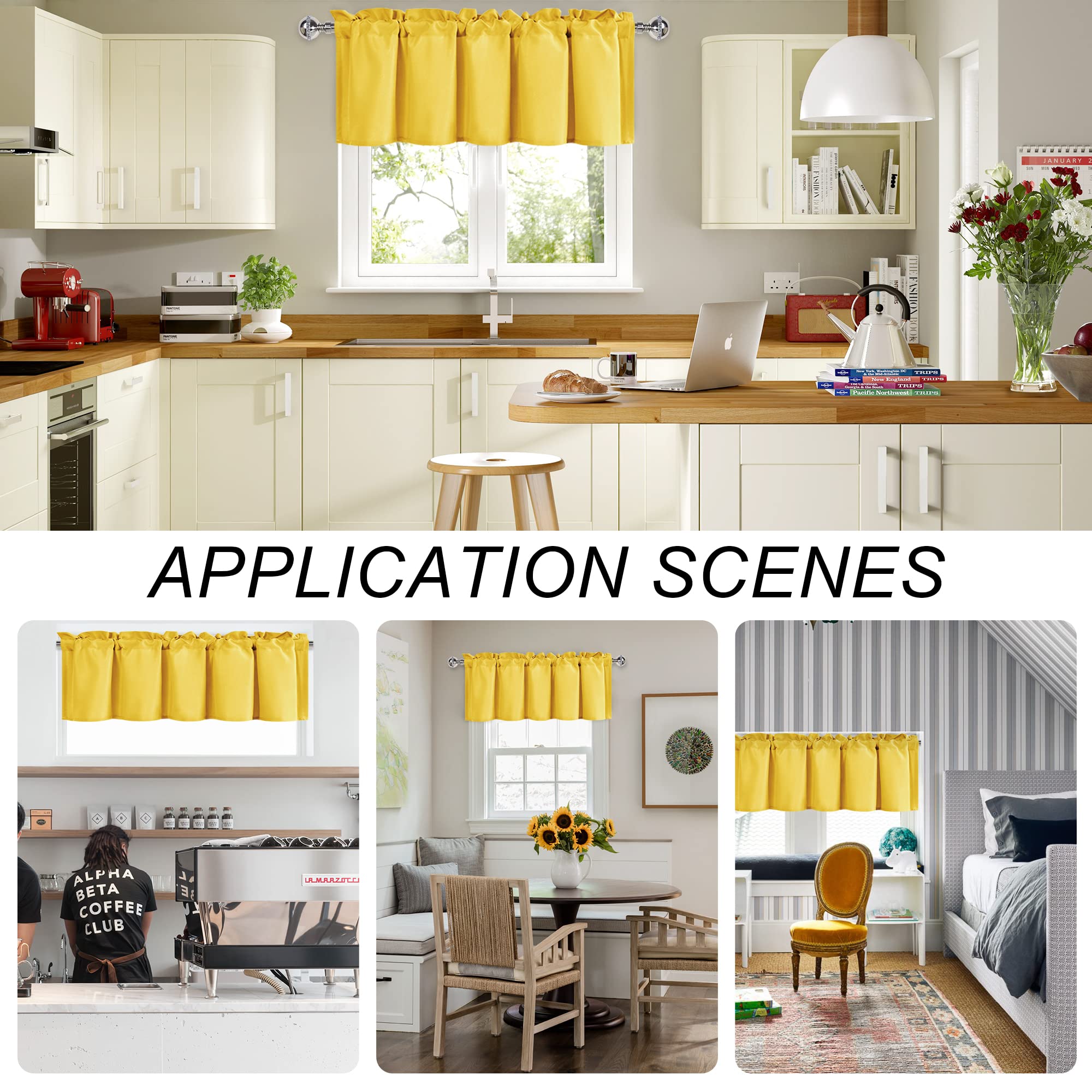 Dwcn Yellow Valance Curtains For Living Room, Kitchen Valance Solid Short Topper - Room Darkening Rod Pocket Bathroom/Basement C
