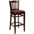 2 Pk. Mahogany Finished Vertical Slat Back Wooden Barstool - Burgundy Vinyl Seat