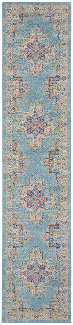 Nourison Passion Light Blue 2'2' X 10' Area Rug, Boho, Traditional, Easy Clean, Non Shedding, Bed Room, Living Room, Hallway, (10' Runner)